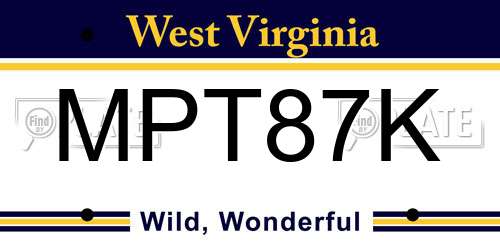MPT87K West Virginia License Plate