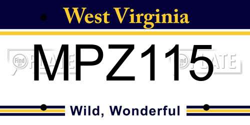 MPZ115 West Virginia License Plate