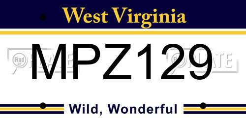 MPZ129 West Virginia License Plate