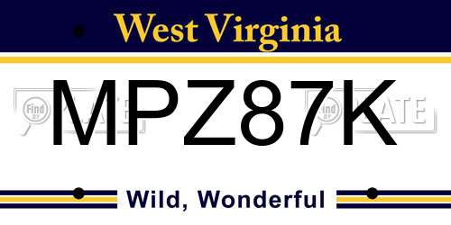 MPZ87K West Virginia License Plate