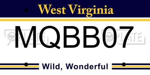 MQBB07 West Virginia License Plate
