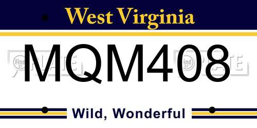 MQM408 West Virginia License Plate