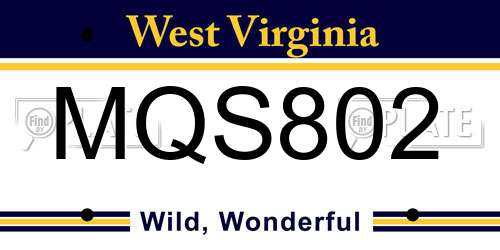 MQS802 West Virginia License Plate