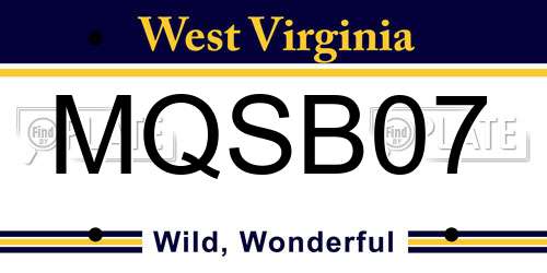 MQSB07 West Virginia License Plate