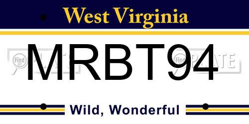 MRBT94 West Virginia License Plate