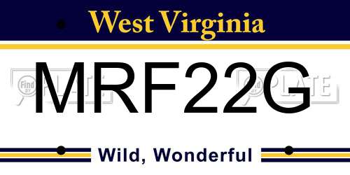 MRF22G West Virginia License Plate