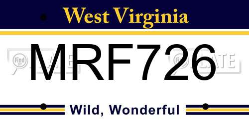 MRF726 West Virginia License Plate