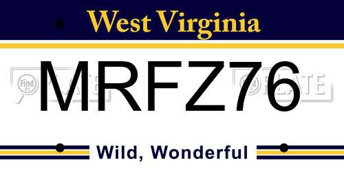 MRFZ76 West Virginia License Plate