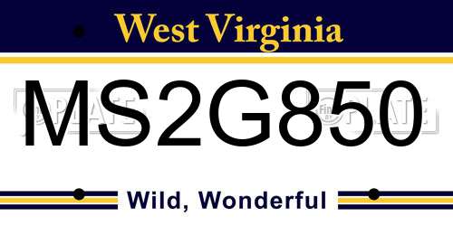 MS2G850 West Virginia License Plate