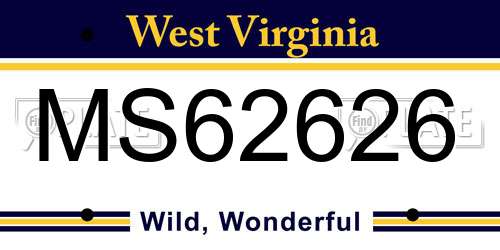 MS62626 West Virginia License Plate