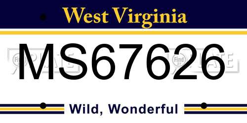 MS67626 West Virginia License Plate