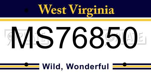 MS76850 West Virginia License Plate