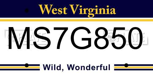 MS7G850 West Virginia License Plate
