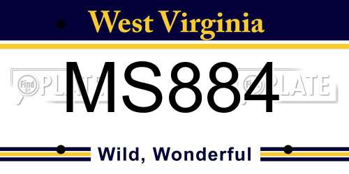 MS884 West Virginia License Plate