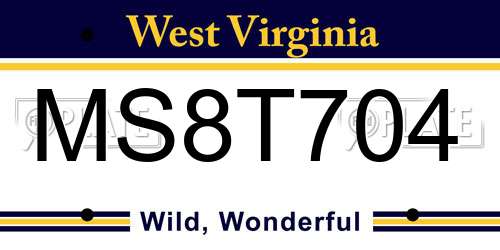 MS8T704 West Virginia License Plate