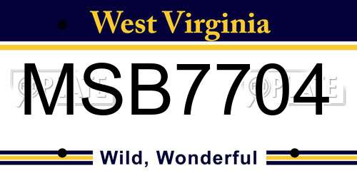 MSB7704 West Virginia License Plate