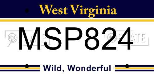 MSP824 West Virginia License Plate