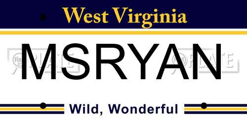 MSRYAN West Virginia License Plate