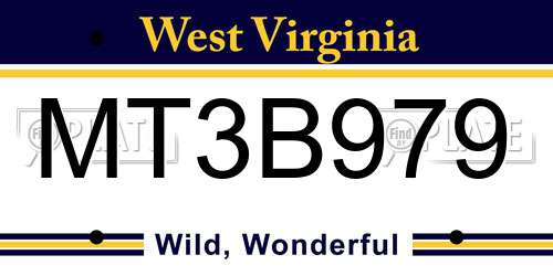 MT3B979 West Virginia License Plate
