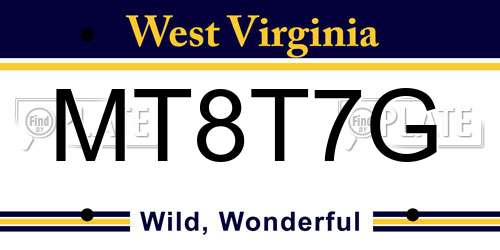 MT8T7G West Virginia License Plate