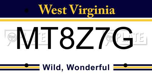 MT8Z7G West Virginia License Plate