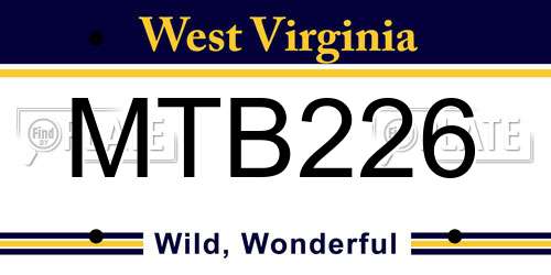 MTB226 West Virginia License Plate