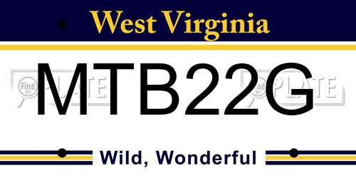 MTB22G West Virginia License Plate