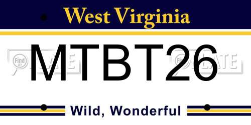 MTBT26 West Virginia License Plate