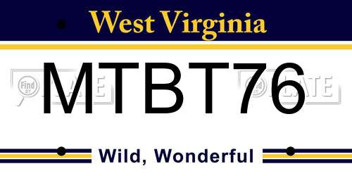 MTBT76 West Virginia License Plate