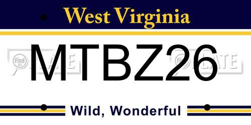MTBZ26 West Virginia License Plate