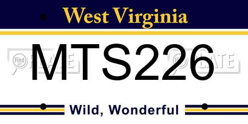 MTS226 West Virginia License Plate
