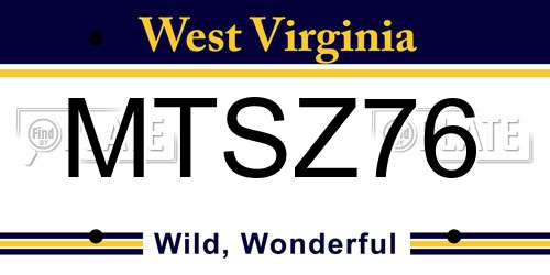 MTSZ76 West Virginia License Plate