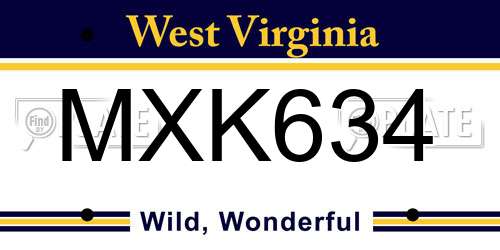 MXK634 West Virginia License Plate