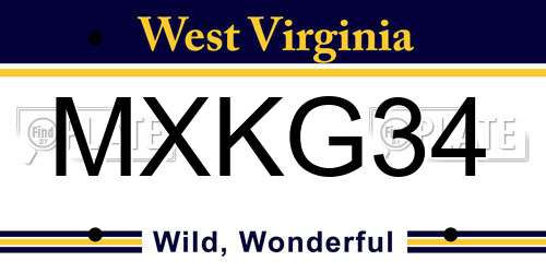 MXKG34 West Virginia License Plate