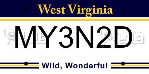 MY3N2D West Virginia License Plate