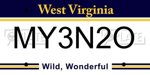MY3N2O West Virginia License Plate
