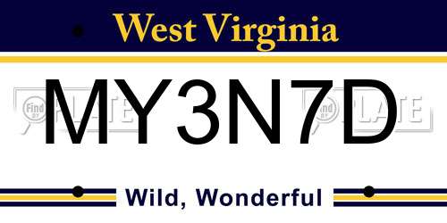MY3N7D West Virginia License Plate
