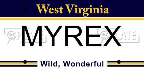 MYREX West Virginia License Plate