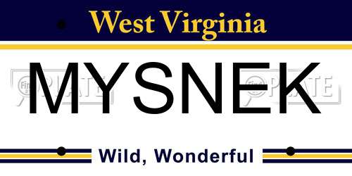 MYSNEK West Virginia License Plate