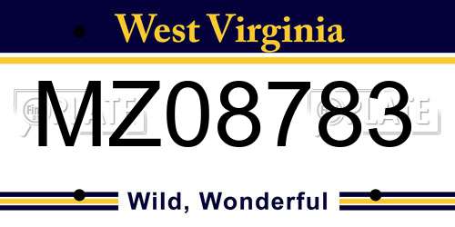 MZ08783 West Virginia License Plate