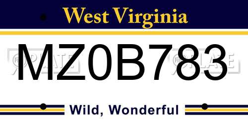 MZ0B783 West Virginia License Plate