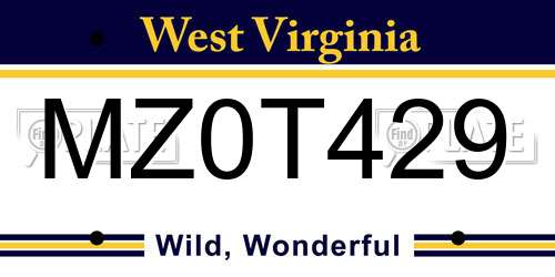 MZ0T429 West Virginia License Plate
