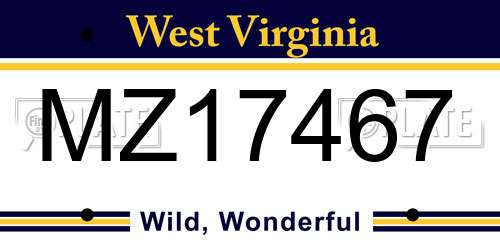 MZ17467 West Virginia License Plate