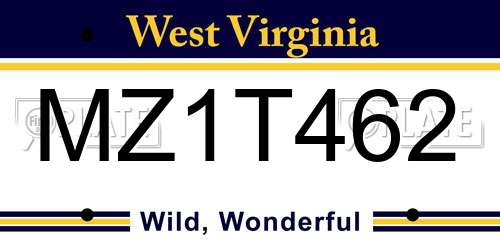 MZ1T462 West Virginia License Plate