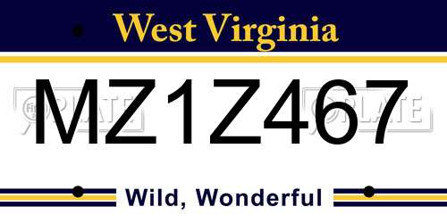 MZ1Z467 West Virginia License Plate