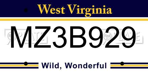 MZ3B929 West Virginia License Plate