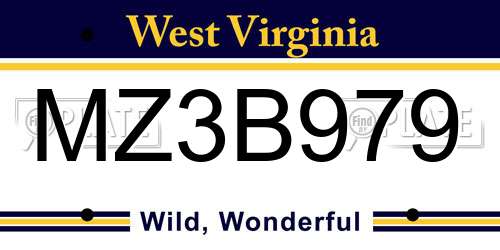 MZ3B979 West Virginia License Plate