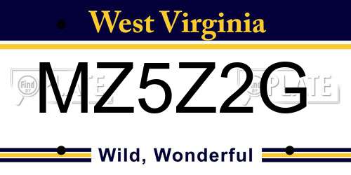 MZ5Z2G West Virginia License Plate