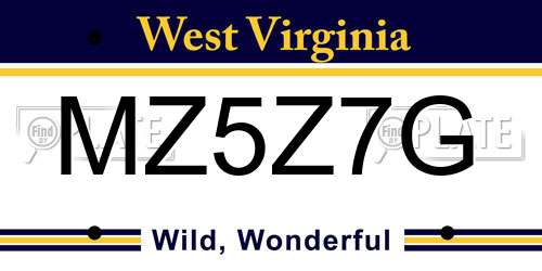 MZ5Z7G West Virginia License Plate