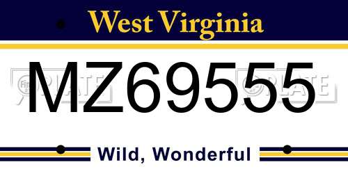 MZ69555 West Virginia License Plate
